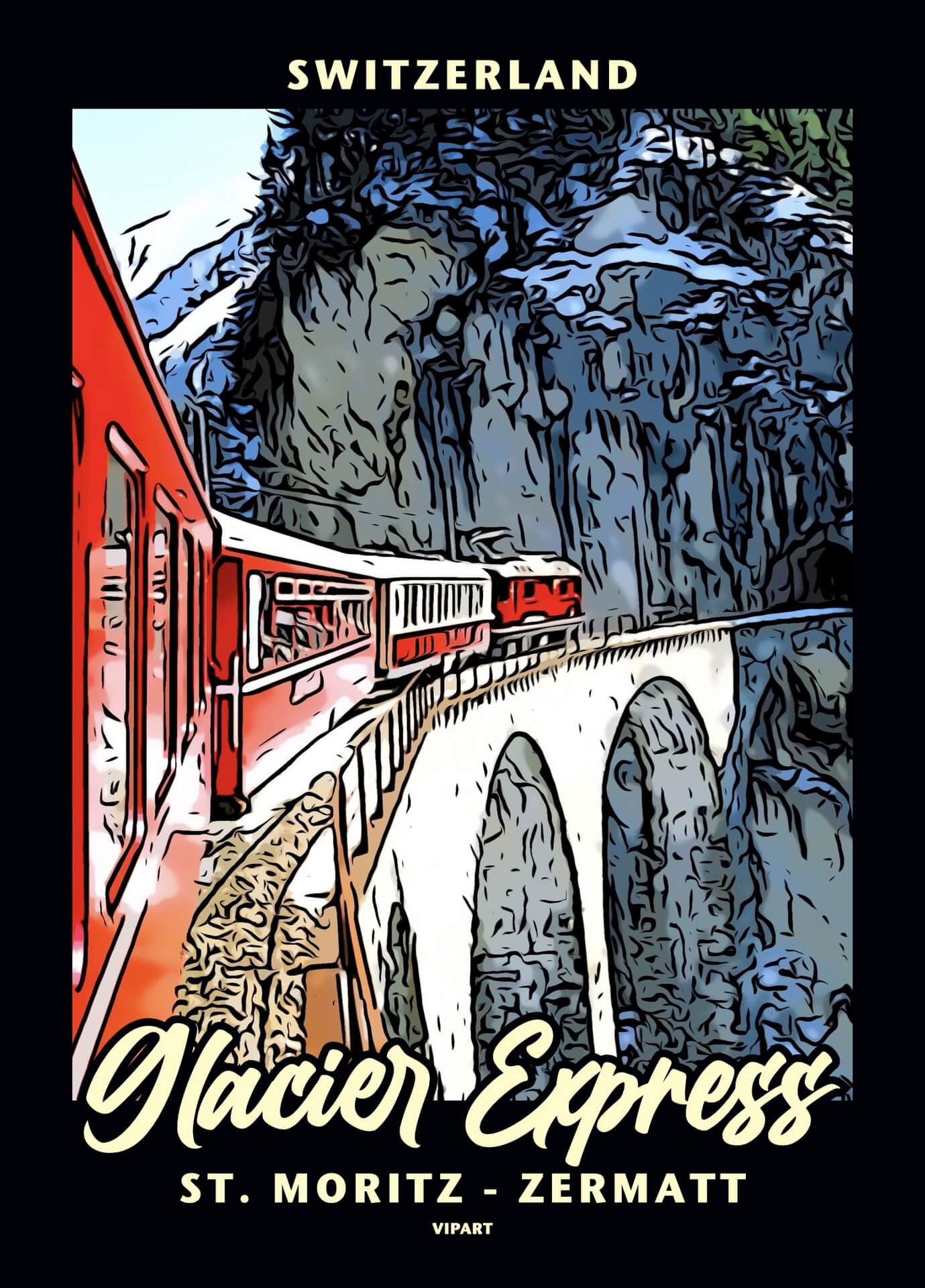 VIPART poster Glacier Express in Zwitserland van St. Moritz naar Zermatt