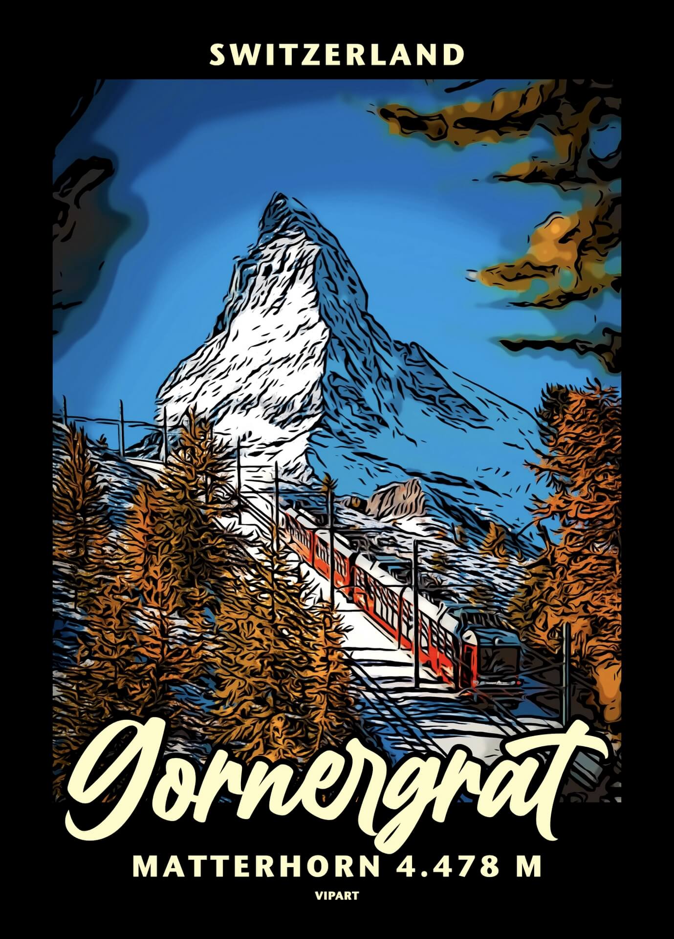 VIPART poster Gornergrat bergpanorama in Zwitserland met Matterhorn hoogte 4.478m