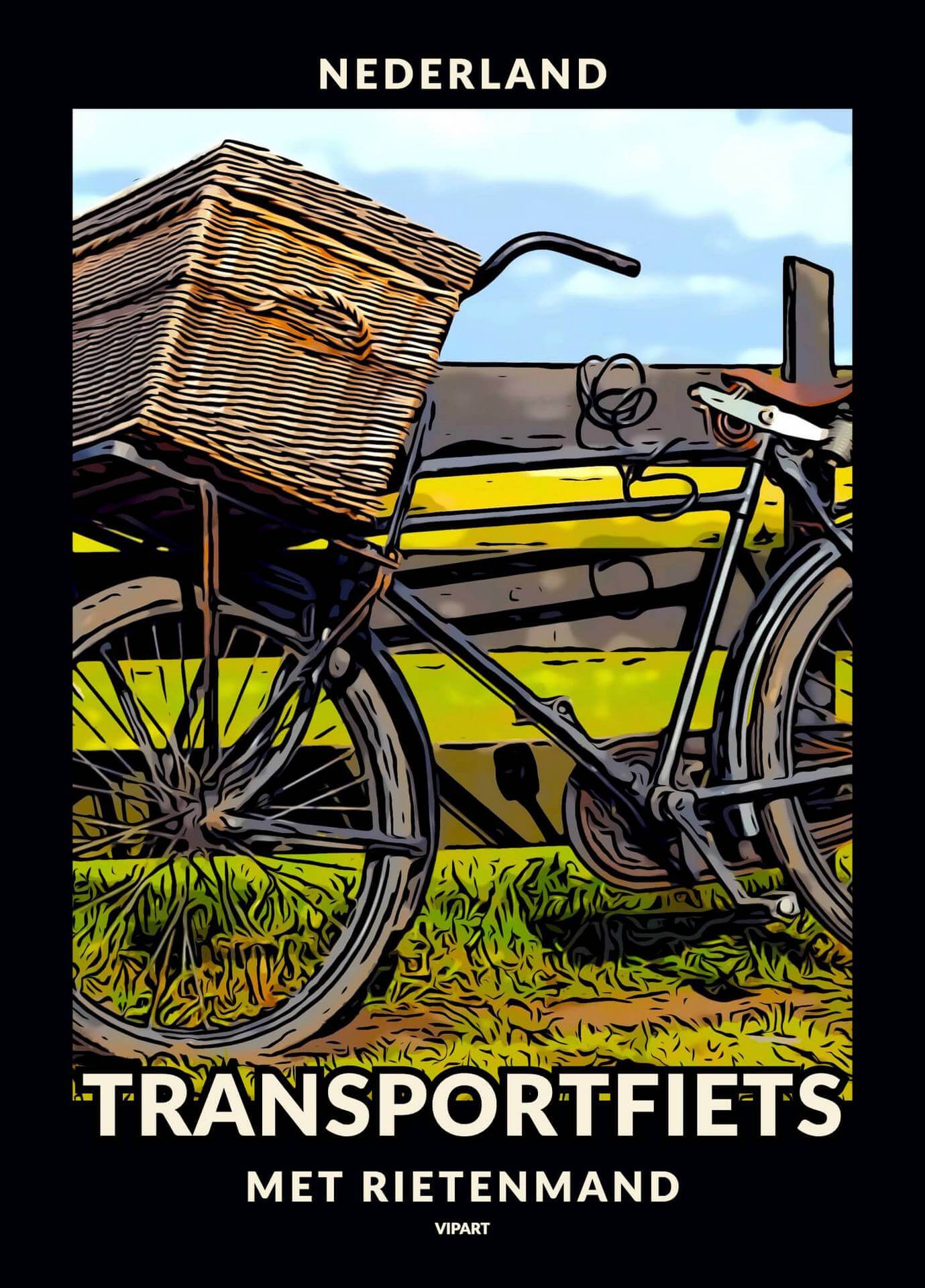 VIPART poster transportfiets met rietenmand